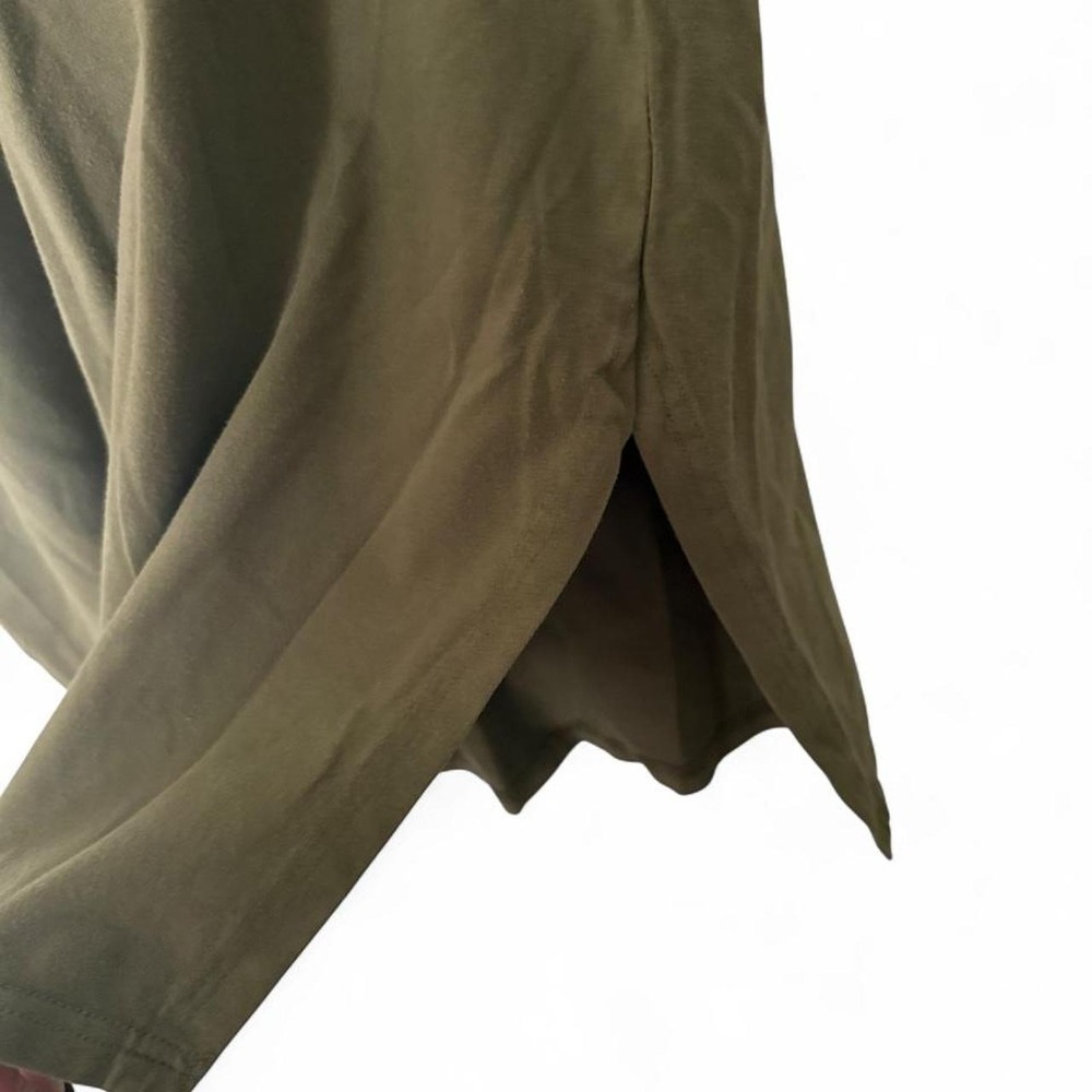 Oversized Olive Green T Shirt Women's Minimalist Drop Shoulder Side Slit Tunic - Picture 4 of 6